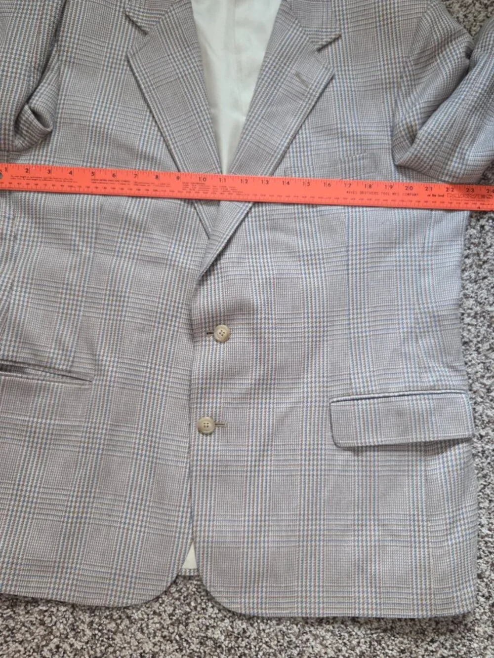 Vintage Orvis Blazer Mens 44R Tan Blue Wool Tweed Houndstooth Check USA Made